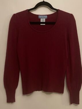U Knit Burgundy Pure Cashmere Scoop Neck Puff Sleeve Sweater Med